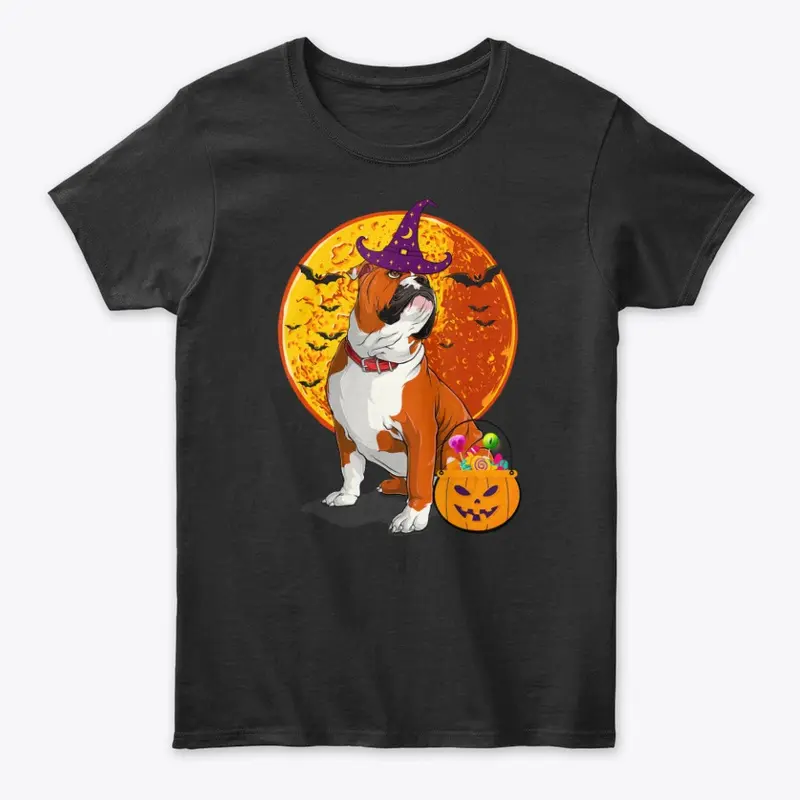 English Bulldog Halloween Witch T-shirt