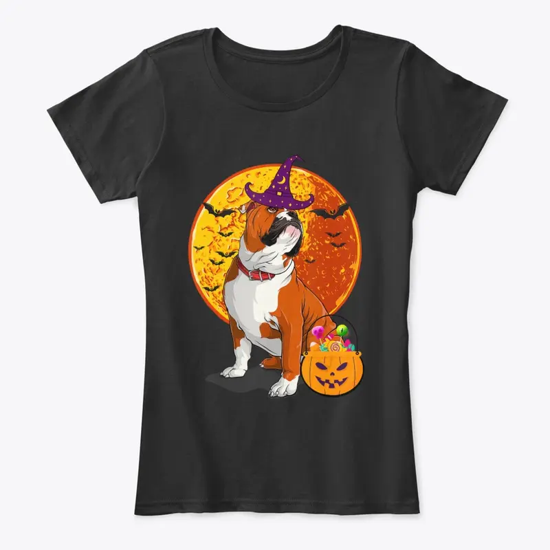 English Bulldog Halloween Witch T-shirt