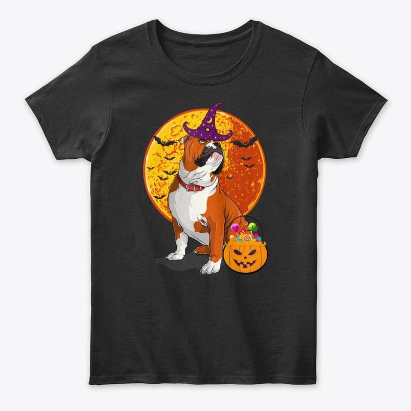 English Bulldog Halloween Witch T-shirt