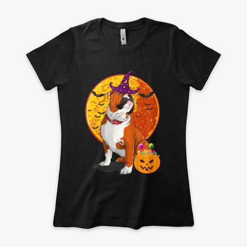 English Bulldog Halloween Witch T-shirt